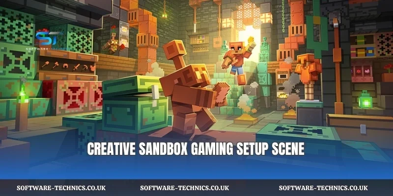 Creative sandbox gaming setup scene
