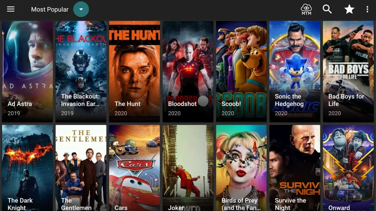 Cyberflix TV app displaying popular movies for Firestick streaming