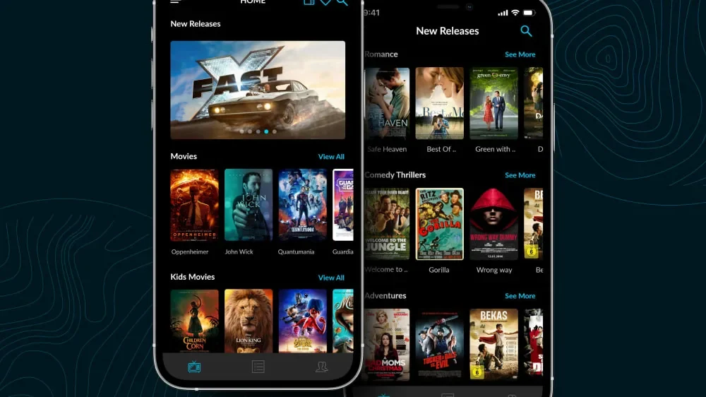 Features and user interface of a free movie streaming app on TV