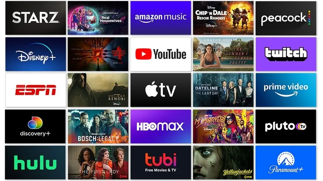 Free movie streaming apps displayed on a TV with Firestick for watching movies and shows