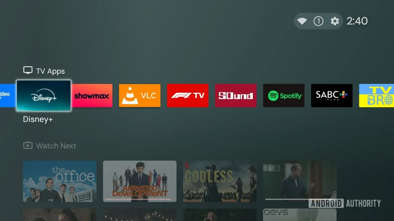 Projectivy Launcher home screen showing a customizable Google TV app interface